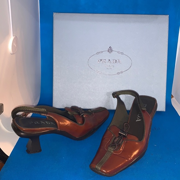 PRADA vintage square toe mules. Size IT 36 Super trendy sculptural heel - Picture 1 of 7